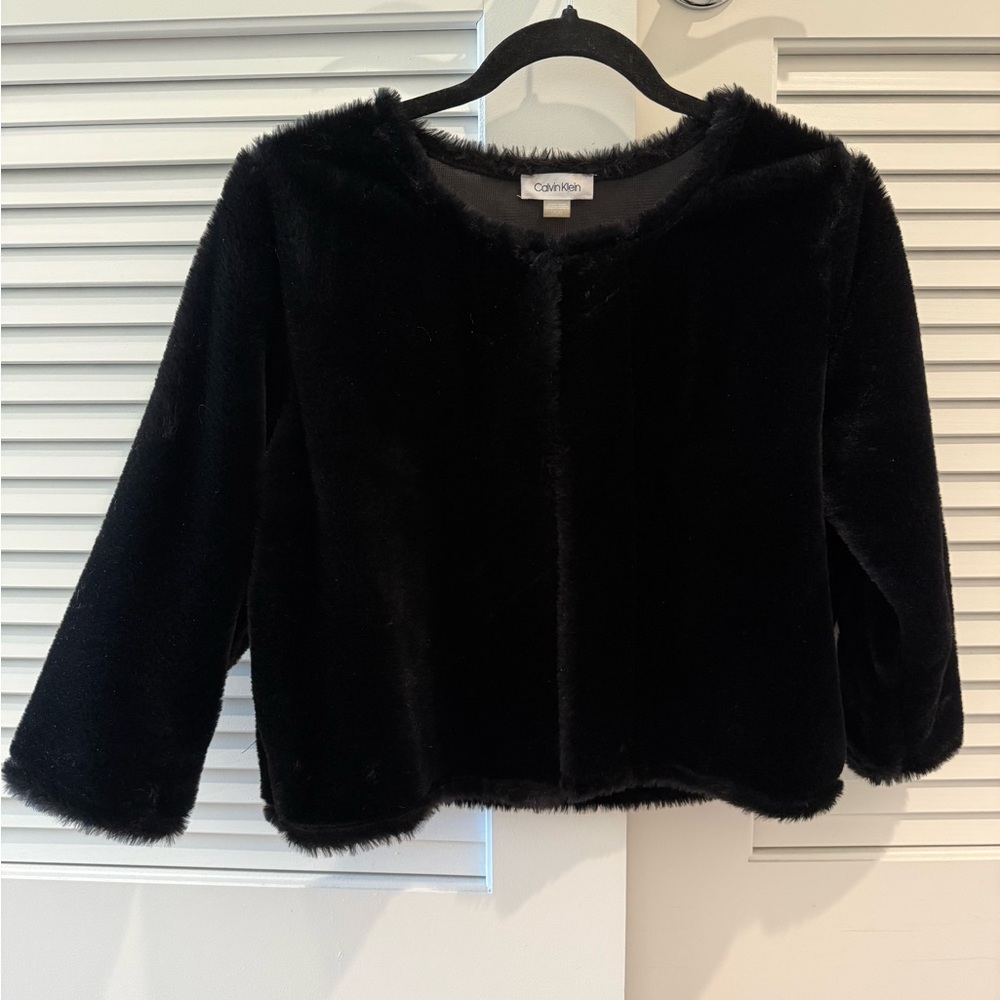 Calvin Klein Black Faux Fur Trim Jacket
